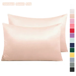 Satin Pillowcase Set of 2 Pack Silky Pillow Cover with Zipper Closure - Picture 1 of 28