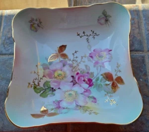 Vintage Schumann Arzberg Germany Wild Rose Square Serving Bowl w/Gold Rim, 8.5" - Picture 1 of 5
