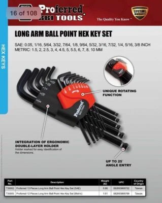 12pc Allen Ball Point End Long Arm Hex Key Wrench Set Metric 1.5MM To 10MM - Image 1 of 2