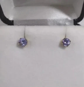 Orecchini Vintage Tanzanite Oro Solido 10K Borchie Rotonde 5,5mm - Foto 1 di 13