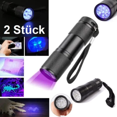 2x LED UV Taschenlampe 12 LEDs Schwarzlicht Taschenlicht 395nm Aluminium Gehäuse - Bild 1 von 4