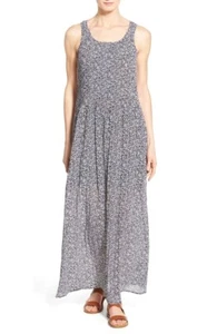 Michael Kors 241141 Womens Print Pintuck A-Line Maxi Dress Navy Size Medium - Picture 1 of 4