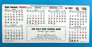 1953 BROOKLYN DODGERS, GIANTS, YANKEES HOME GAME CARD SCHEDULE DIME SAVINGS BANK - Picture 1 of 2