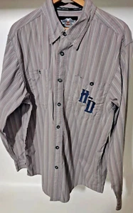 Camisa de Vestir Harley Davidson Genuina Motor Manga Larga Botón Gris Blanco Marrón - Imagen 1 de 6