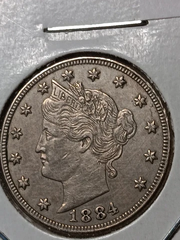 👉1884  Liberty V Nickel AU /MS Cover