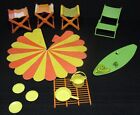 Vintage 1973 Mattel Barbie Beach Bus Camping Accessories Chairs Surf Table Lot