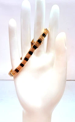 Brazalete Tenis Vintage Oro Amarillo 14K Diamantes Ónix Negro Foto 1 de 4