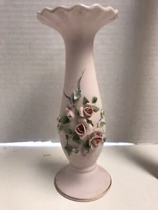 Vintage Lefton China Knospen Vase, handbemalt Blumen Blätter #1040 mit Aufkleber - Bild 1 von 11
