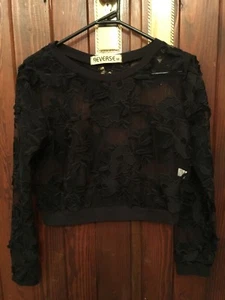 REVERSE BLACK TOP FLORAL SEE THROUGH SIZE MEDIUM - Picture 1 of 3
