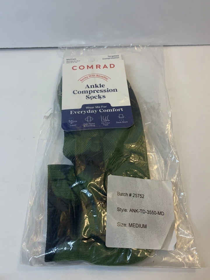 COMRAD Ankle Compression Socks, Cactus Twist Green, Medium - NWT, FAST SHIP - Image 1 of 3