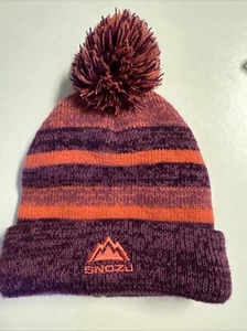 Snozu Kids Knit Pom Pom Hat Snow Ski Winter Warm Purple Peach - Picture 1 of 3