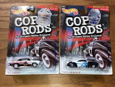 2 Hot Wheels 1999 Cop Rods: Columbus Oh ‘57 Chevy Bakersfield Ca Tail Dragger - Image 1 of 4