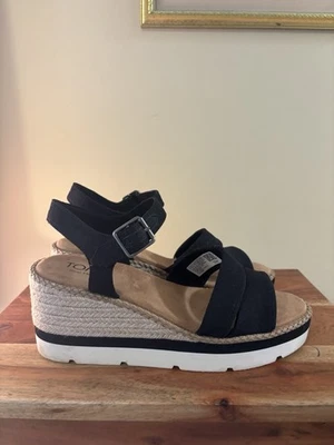 Sandalias de tacón alpargata de cuña con tiras negras Toms talla US 8M EU 38,5 Foto 1 de 4