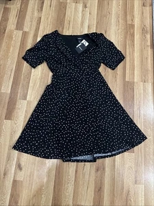 NWT women’s DKNY Black Dress White Polka Dots Size 8 - Picture 1 of 14