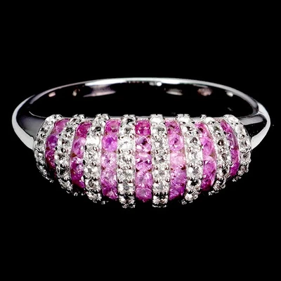 925 Sterling Silver Ring Pink Sapphire Round Diamond Cut Topaz Gemstone Size 6 - Image 1 of 4