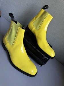 PAUL SMITH men fashion show lemon yellow PVC boots UK8/EU 42/ US9 Rare new - Picture 1 of 19