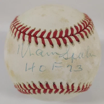 WARREN SPAHN SIGNED & INSCRIBED "HOF 73" ONL BASEBALL MILWAULKEE BRAVES COA - Image 1 of 2
