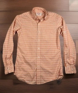 Brooks Brothers Shirt Men's S Orange & White Check 100% Cotton X Slim Fit - Picture 1 of 7