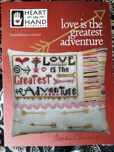 Heart in Hand Love is the Greatest Adventure Cross Stitch Chart & Charm 28 Count - Picture 1 of 3