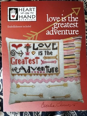 Heart in Hand Love is the Greatest Adventure Cross Stitch Chart & Charm 28 Count - Image 1 of 3