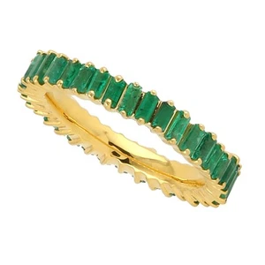 18k Yellow Gold Eternity Band Emerald Gemstone Band Ring Handmade Women Jewelry - Picture 1 of 5