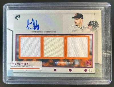 2024 Topps Museum Kyle Harrison Swatches Triple Relic Jersey Auto Pink RC #20/99 - Image 1 of 2