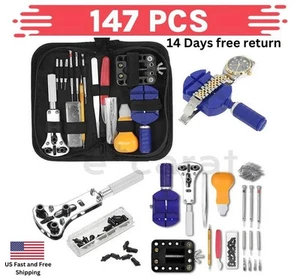 Kit de reparación de relojes de 147 piezas removedor de caja trasera para relojero pasador de enlace barra de resorte - Imagen 1 de 13