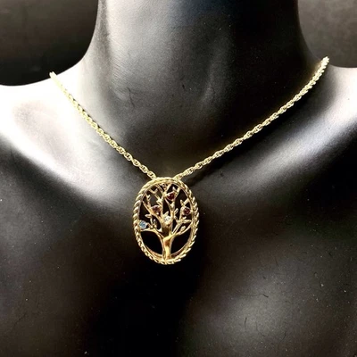 Colar Pingente Árvore da Vida Ouro Amarelo 10K Pedras de Laboratório 17” Varejo $200 LEIA - Imagem 1 de 4