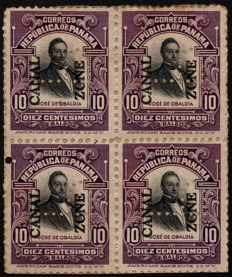 Canal Zone Stamp Scott # 41 Mint Block with Perfin P (Officials Forerunner) F-VF - Image 1 of 1