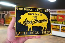 STOCK GROWERS CATTLE HOGS SHEEP FARM SIGN PORCELAIN METAL SIGN FEED SEED PIG BAR