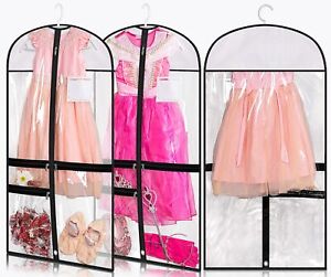 KIMBORA Clear Dance Costume Garment Bag for Dancers 3 Zippered Pockets Kids