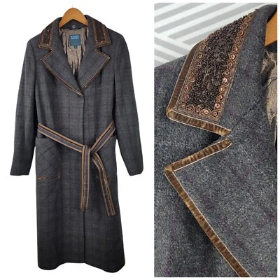 Abrigo largo de lana con cinturón Hilary Radley talla 10 cuello con cuentas a cuadros noche Royalcore  Foto 1 de 4