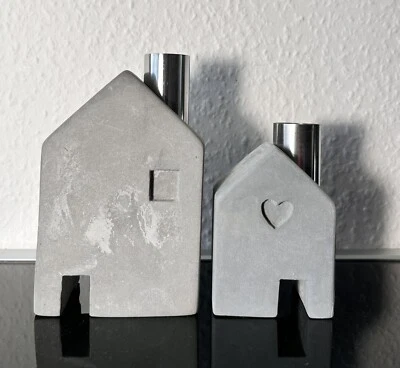 Deko Betonhöuser 2x für Stabkerzen Herbst Deko - Bild 1 von 4