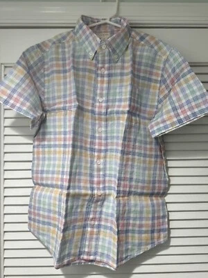 Camisa de media manga mezcla de lino Crewcuts para niños nueva con etiquetas - guinga blanca de verano - talla 14 Foto 1 de 4