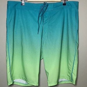 Old Navy California Board Shorts Swim Trunks Men Size 38 Green Blue Ombré String - Picture 1 of 6