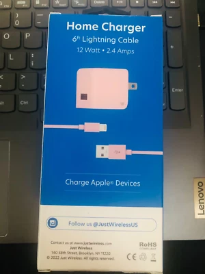 Cargador de pared Just Wireless 12W con cable Lightning USB de 5 pies certificado MFi rosa Foto 1 de 2