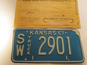*Unused* LICENSE PLATE Truck Tag 1967 KANSAS SW 2901 Seward County [Z264] - Picture 1 of 1