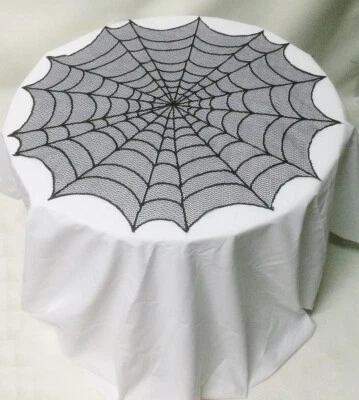 Lace Tablecloth 30" Table Topper Doily Black Spider Web Halloween Dining Room - Image 1 of 4