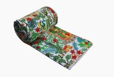 Colcha cobertor indiana mexicana dupla Frida Khalo algodão Kantha feita à mão - Imagem 1 de 4