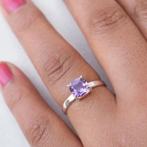 Natürlicher Amethyst Ring, 925 Sterling Silber Krappenring, lila Amethyst - AM002 - Bild 1 von 3