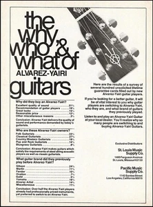 Guitarra acústica Alvarez-Yairi 1975 anuncio original 8 x 11 b/n impresión de anuncio - Imagen 1 de 3