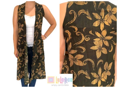  LULAROE JOY SLEEVELESS DUSTER LONGLINE OPEN LONG VEST GREEN  FLORAL NWT XS 🌸 - Image 1 of 4