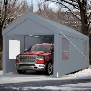 Carport 12' x 20' Portable Garage, Heavy Duty Canopy w/Roll-up 2 Doors&4 Windows - Picture 1 of 48