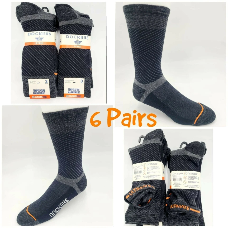 DOCKERS Ultimate Hombre 6 Pares Manejo de Temperatura Negro Calcetines Talla 6-12  Foto 1 de 4