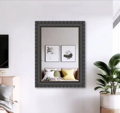 镜框手工时尚长方形墙面镜黑色金色饰面装饰 — 第 1/4 张图片