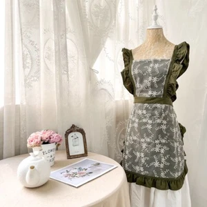 Grembiule donna pizzo misto cotone arruffato traspirante carino cucina nail art lavoro - Foto 1 di 14