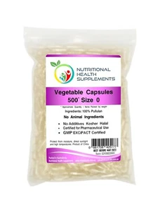500 x Size 0 Empty Pullulan Veggie Vegetable Capsules Vegan Caps Pill Clear - Picture 1 of 4