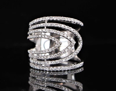 $5,995 EFFY Oro Blanco 14K Pavé 0.86ct Diamante Redondo Cóctel Anillo Banda Talla 7 Foto 1 de 4