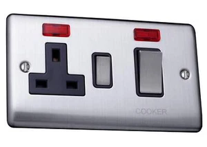 Caradok 45A switch+neon+13Aswitched socket+neon Brushed Chrome, Metal Switch, Gr - Picture 1 of 2