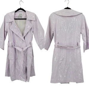 Live A Little Retro White Vegan Patent Leather Belted Trench Coat Sz M Rain Coat - Picture 1 of 11